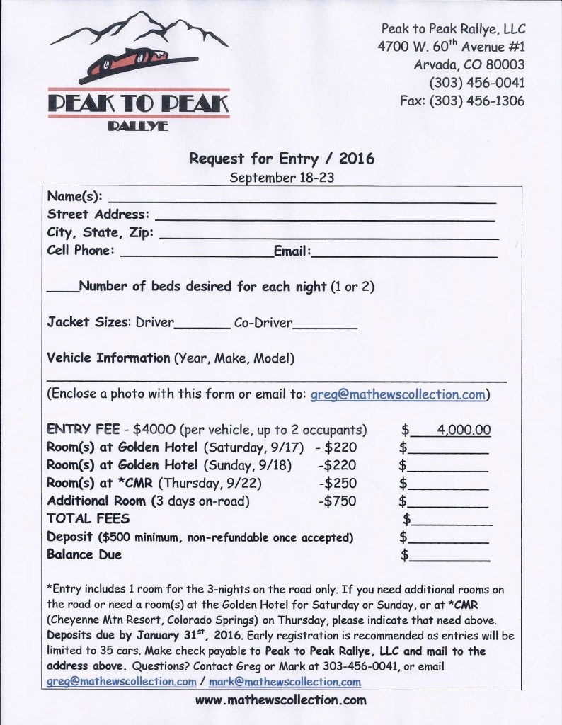 P2P 2016 Entry Form